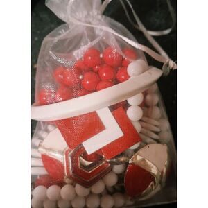VTG Mad Men Red White Jewelry Lot DON LIN NY Office Chic 1950s Earring Set